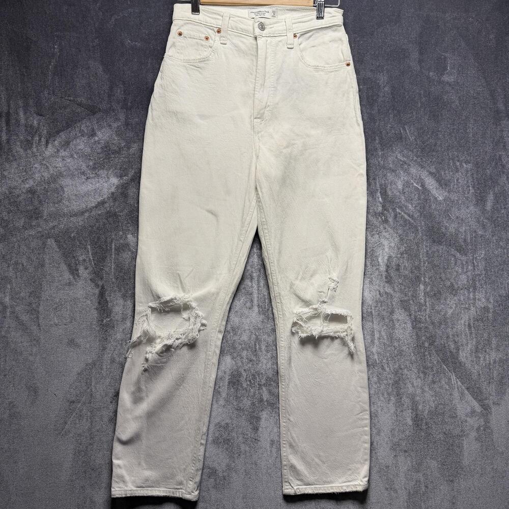 Abercrombie & Fitch Ankle Straight Jeans Womens 4 White High Rise Distressed